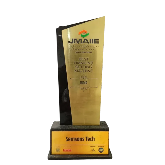 Best Diamond Setting Machine India trophy awarded to Semsons Tech at the JMAIIE Excellence Awards Night on 10 February 2024
