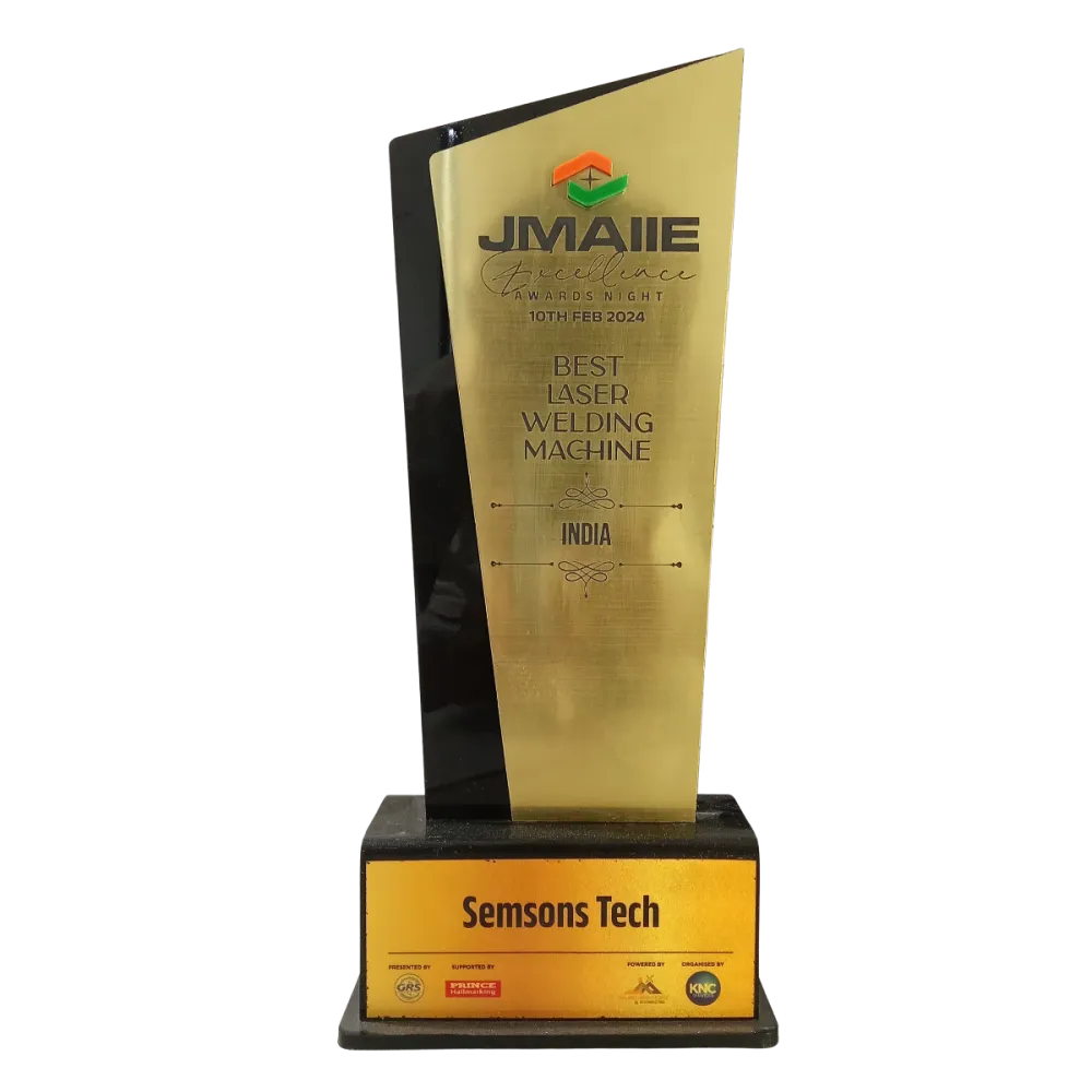 Best Laser Welding Machine India trophy awarded to Semsons Tech at the JMAIIE Excellence Awards Night on 10 February 2024.