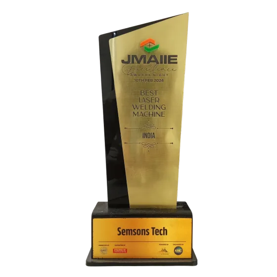 Best Laser Welding Machine India trophy awarded to Semsons Tech at the JMAIIE Excellence Awards Night on 10 February 2024